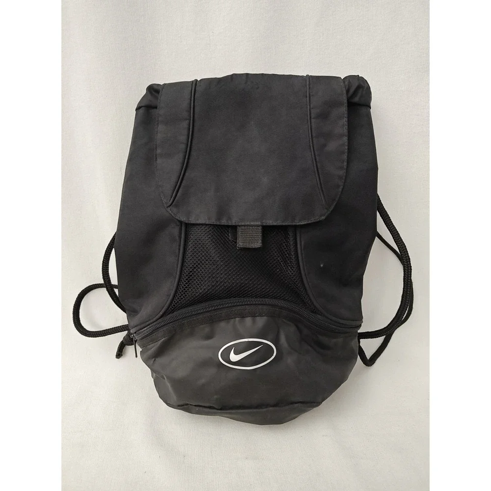 Nike Center Swoosh Black Shoestring Backpack Lightweight Travel Bag S1‎ JPM Y2k